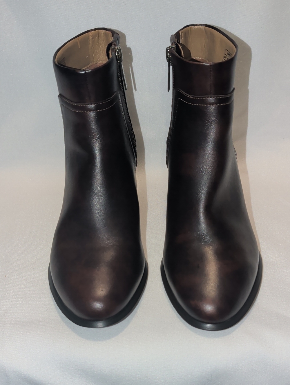 Vionic Dark Brown Leather Ankle Booties with Side Zip